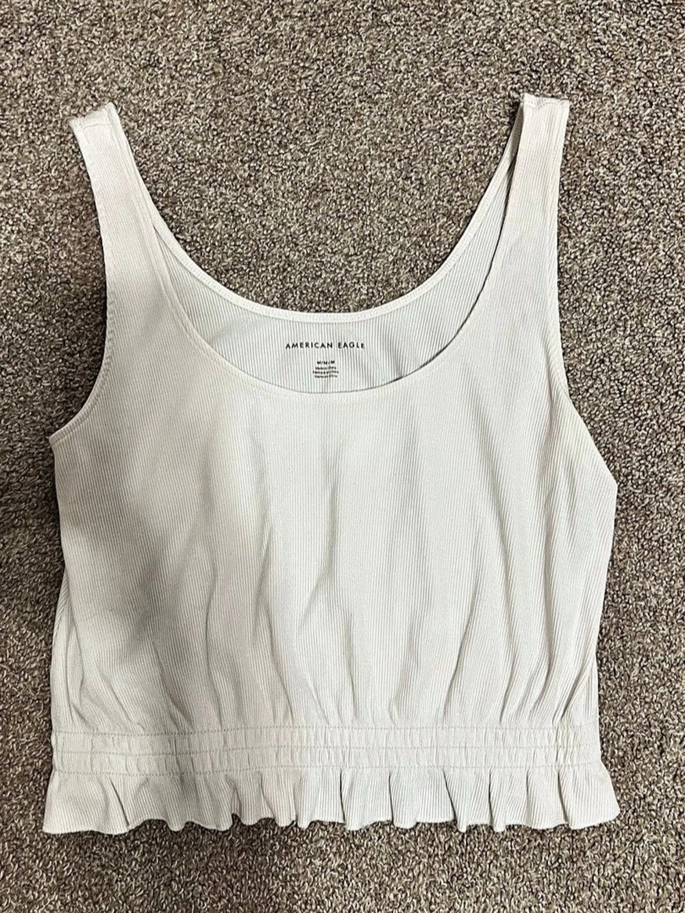 American Eagle Ribbed Ruffle Hem Tank in White Size Medium